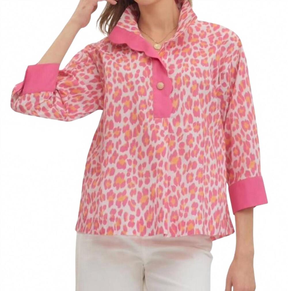 NEW ENTRO leopard print 3/4 sleeve top in pink